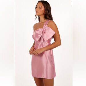 Petal & Pup pink satin bow mini dress